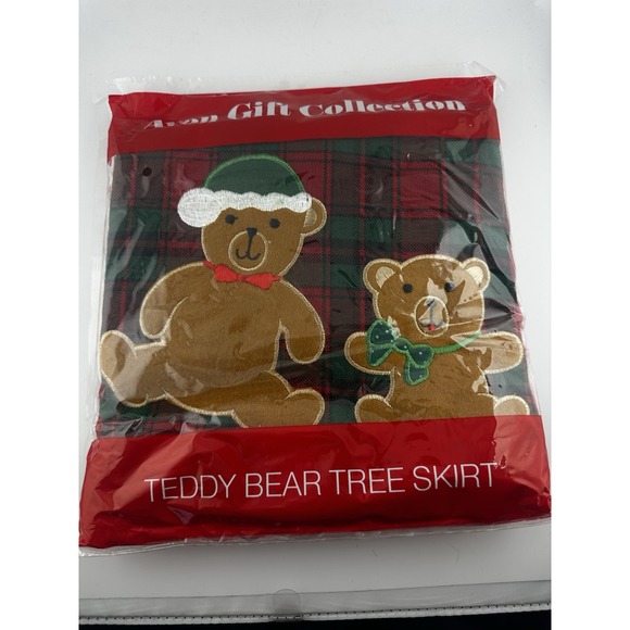VINTAGE AVON‎ TEDDY BEAR Christmas TREE SKIRT NEW Red - Picture 1 of 6